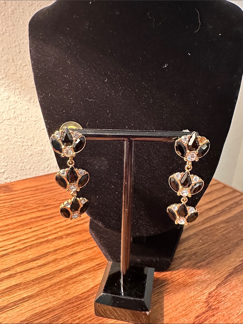 Gold-Tone Black Crystal Drop Earrings